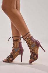 AZALEA WANG SHAINIA PLUM MULTI FAUX SUEDE STILETTO SANDAL