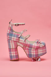 AZALEA WANG SPROUT PINK PLAID CHUNKY PUMP