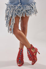 AZALEA WANG SUMAC RED FRINGE WESTERN STILETTO SANDAL