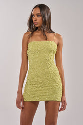 BE MINE SLINKY TEXTURED MINI DRESS IN GREEN