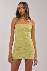 BE MINE SLINKY TEXTURED MINI DRESS IN GREEN
