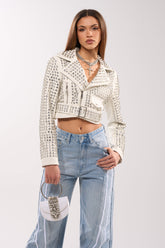 DEMI EMBELLISHED MOTO IN WHITE