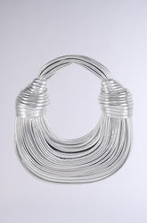 BRB FAUX LEATHER METALLIC ROPE PURSE IN SILVER