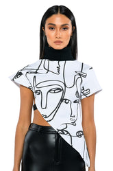 THE CROWD FRENCH TERRY ASYMMETRICAL TOP