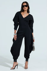 COMFY COZY SWEATSHIRT JUMPSUIT IN BLACK
