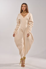 COMFY COZY SWEATSHIRT JUMPSUIT IN BONE