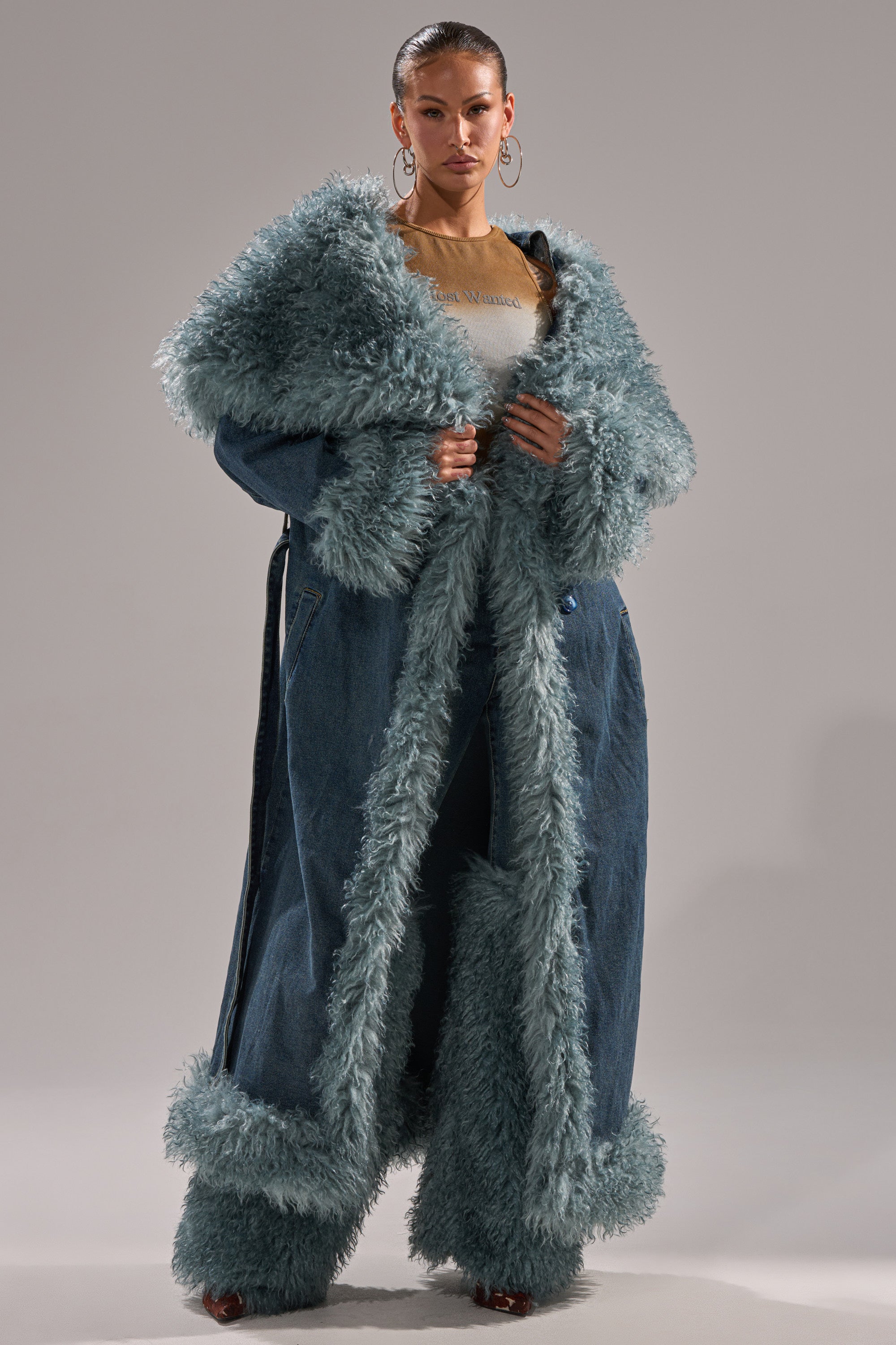 MOXIE FUR TRIM DENIM TRENCH