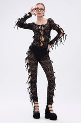BADDIE ALERT LACE JUMPSUIT WITH TIES