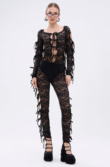 BADDIE ALERT LACE JUMPSUIT WITH TIES
