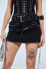 CATCH ME AFTER MIDNIGHT STUDDED BELTED MINI SKIRT