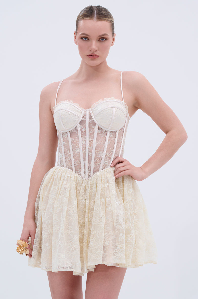 BRUNCHIN LACE MINI DRESS