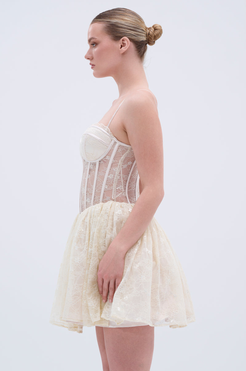 BRUNCHIN LACE MINI DRESS