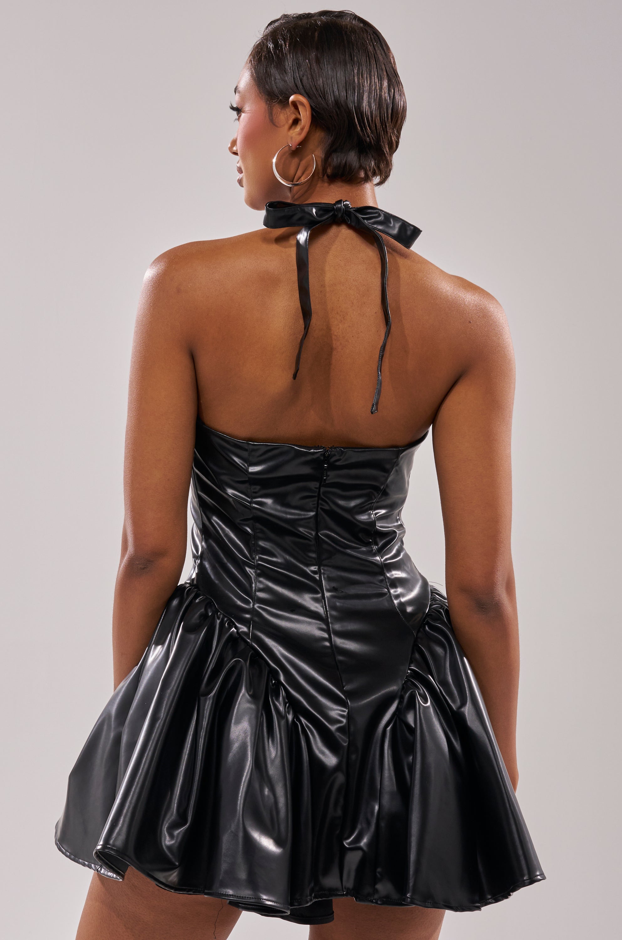 ALL FOR LOVE PU MINI DRESS IN BLACK