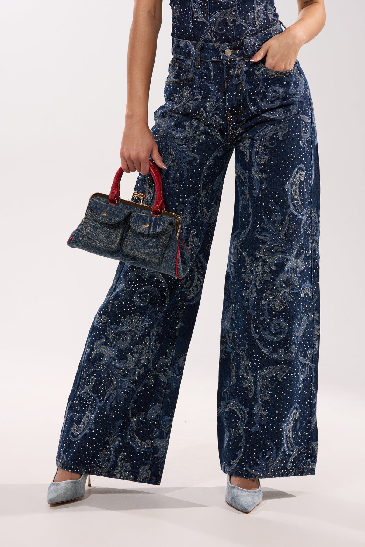 ELEVATED WIDE LEG DENIM WITH RHINESTONES