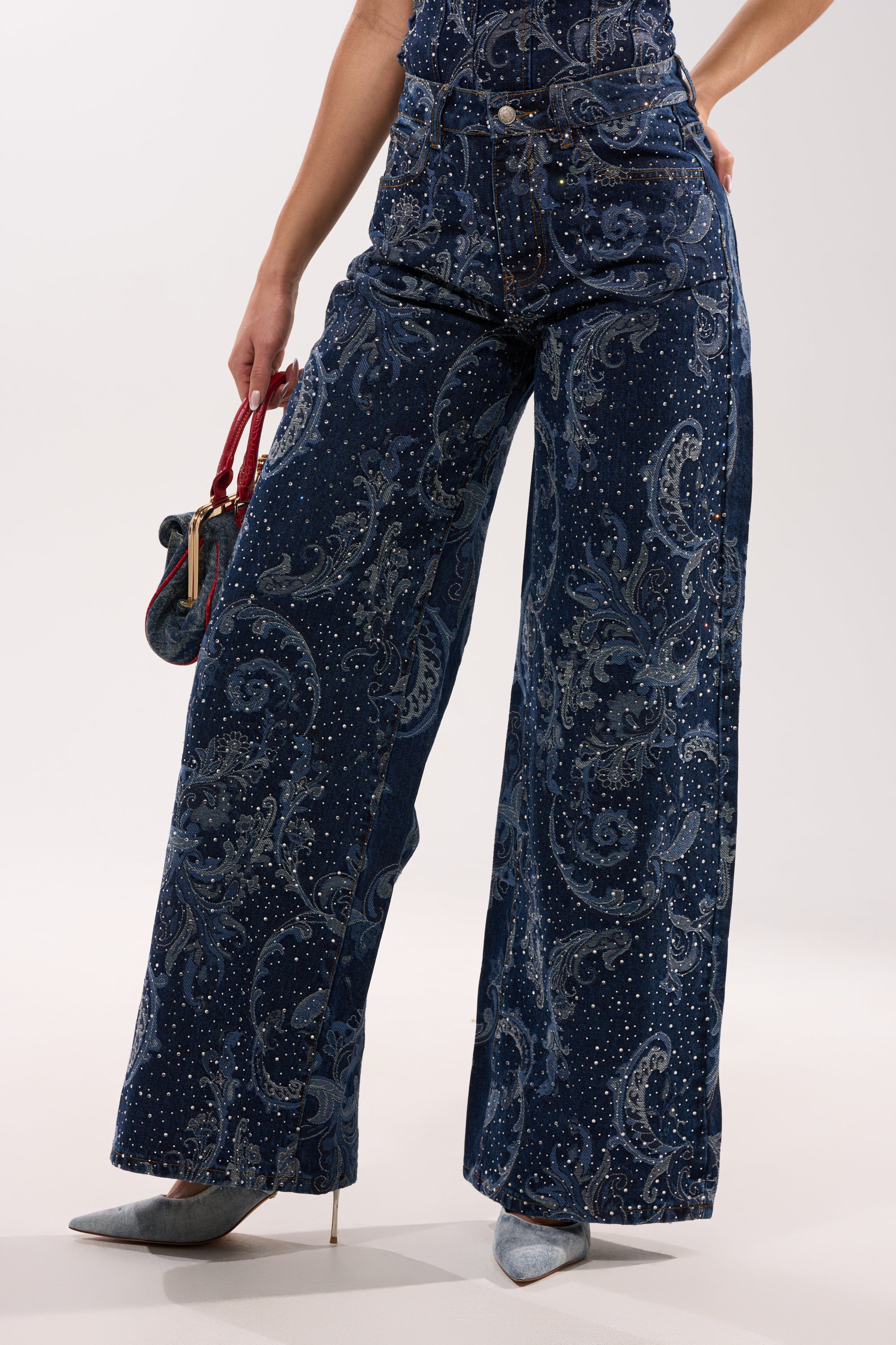 ELEVATED WIDE LEG DENIM WITH RHINESTONES