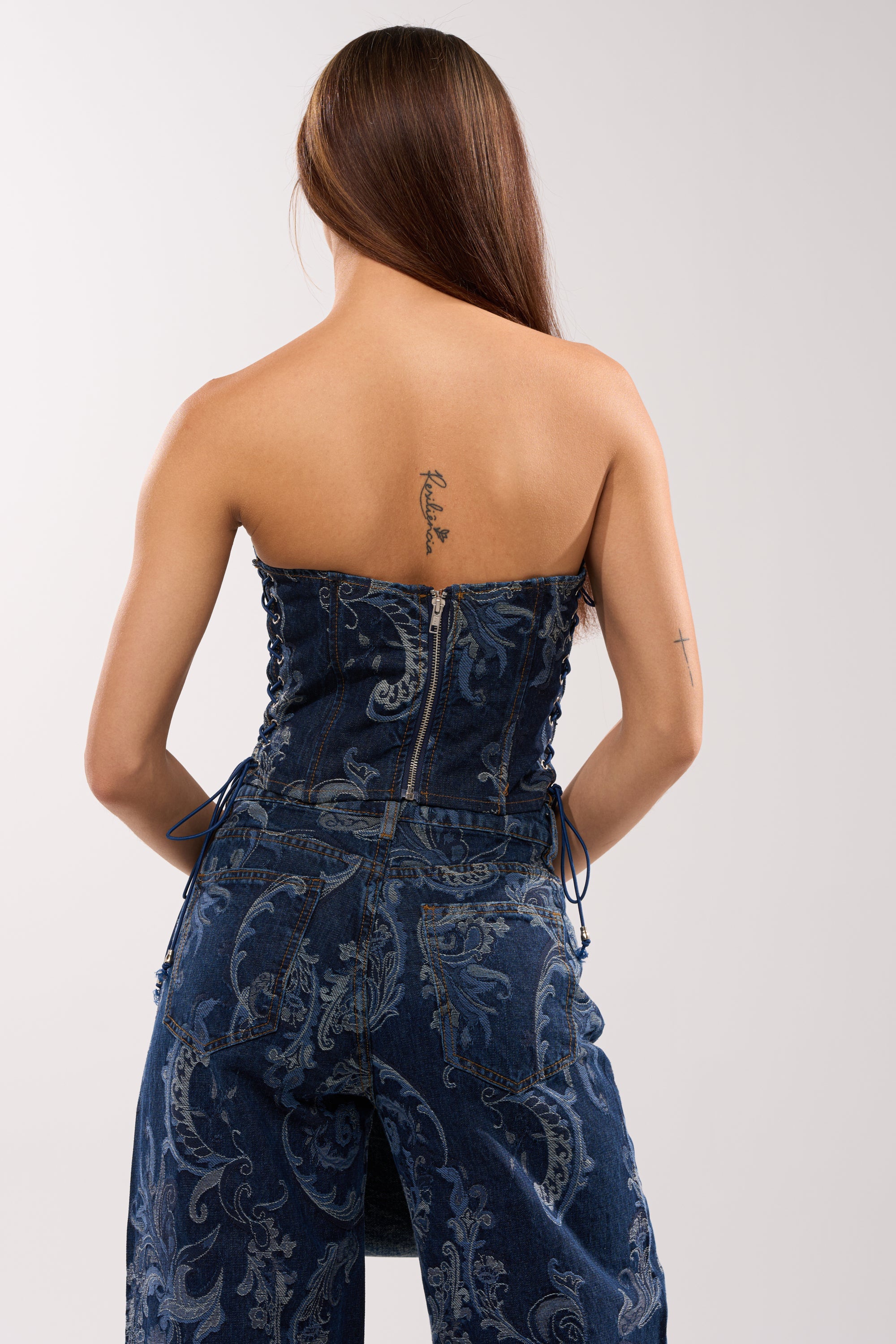 ELEVATED DENIM CORSET WITH RHINESTONES