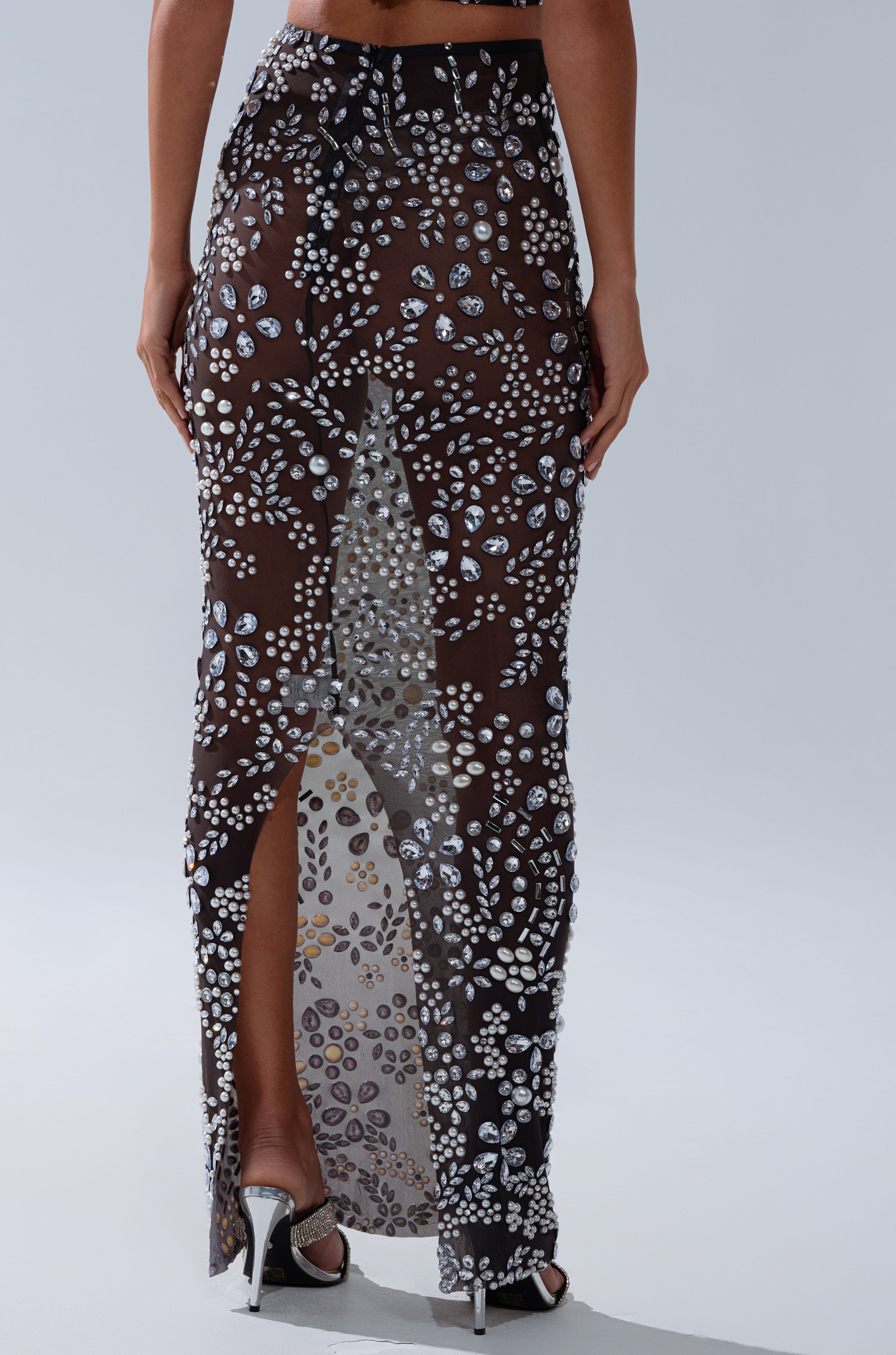 BLING BLING MESH RHINESTONE MAXI SKIRT