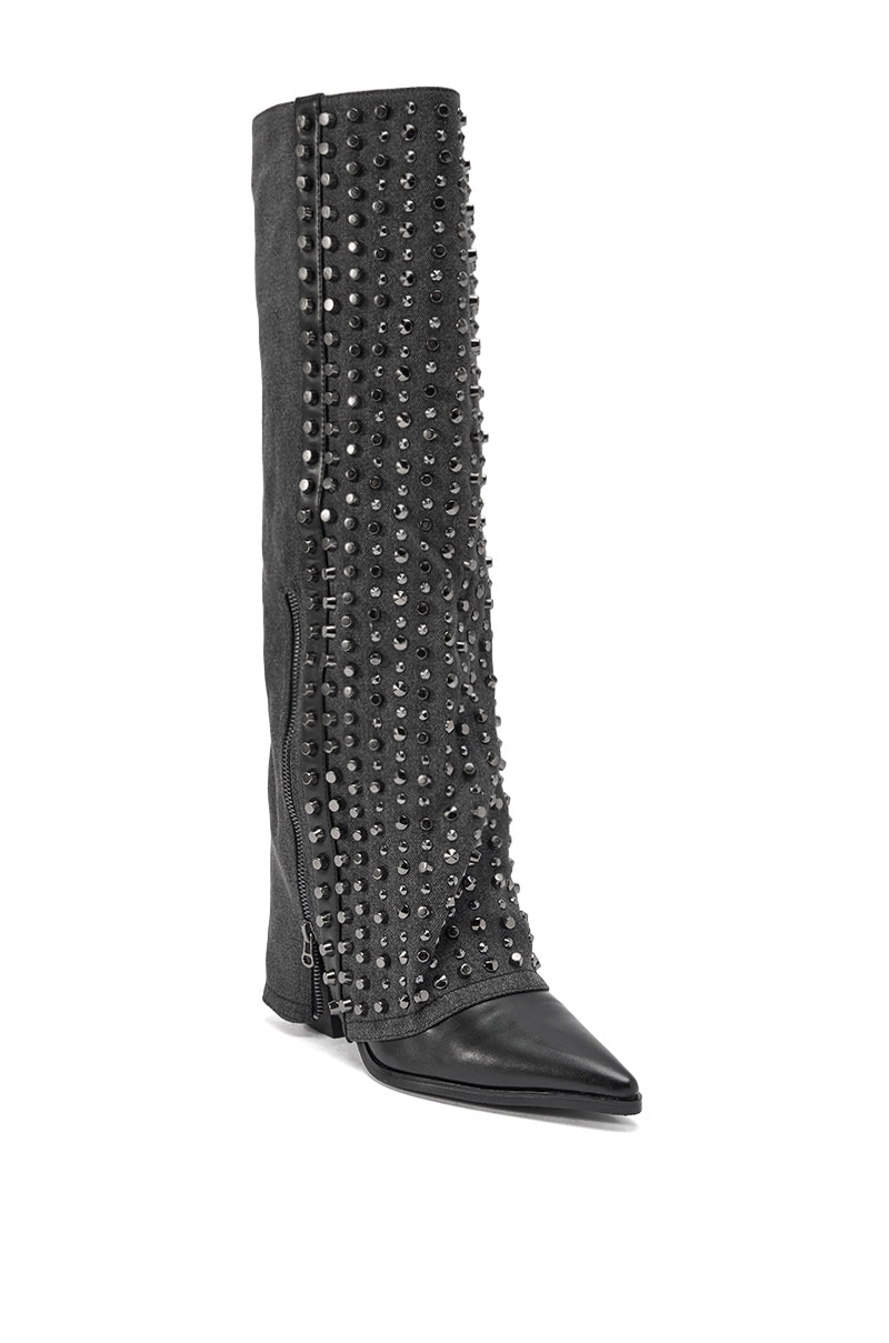 AZALEA WANG AGUSTUE BLACK STUDDED WESTERN BOOT