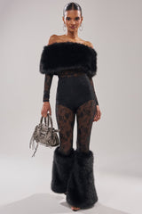 DELARA FUR TRIM LACE JUMPSUIT