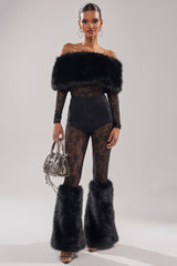 DELARA FUR TRIM LACE JUMPSUIT