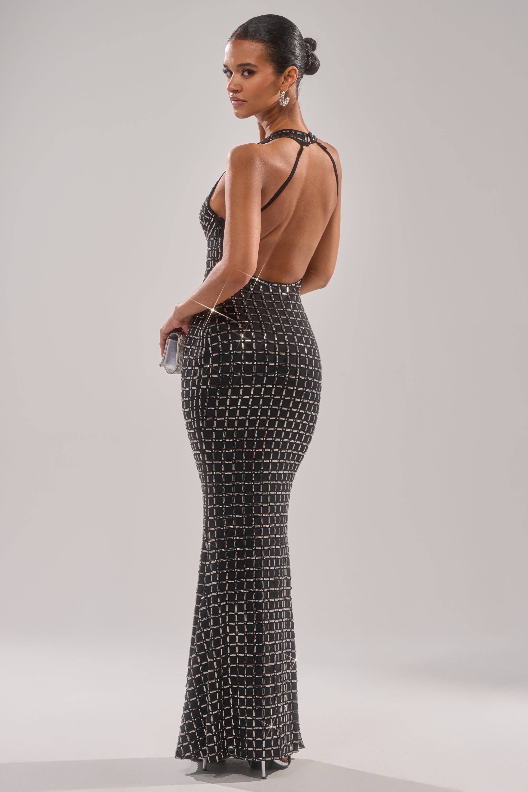 DRESSED UP WITH NOWHERE TO GO RHINESTONE MAXI DRESS