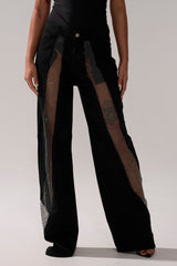 SOMETHING DIFFERENT RELAXED DENIM WITH RHINESTONE MESH