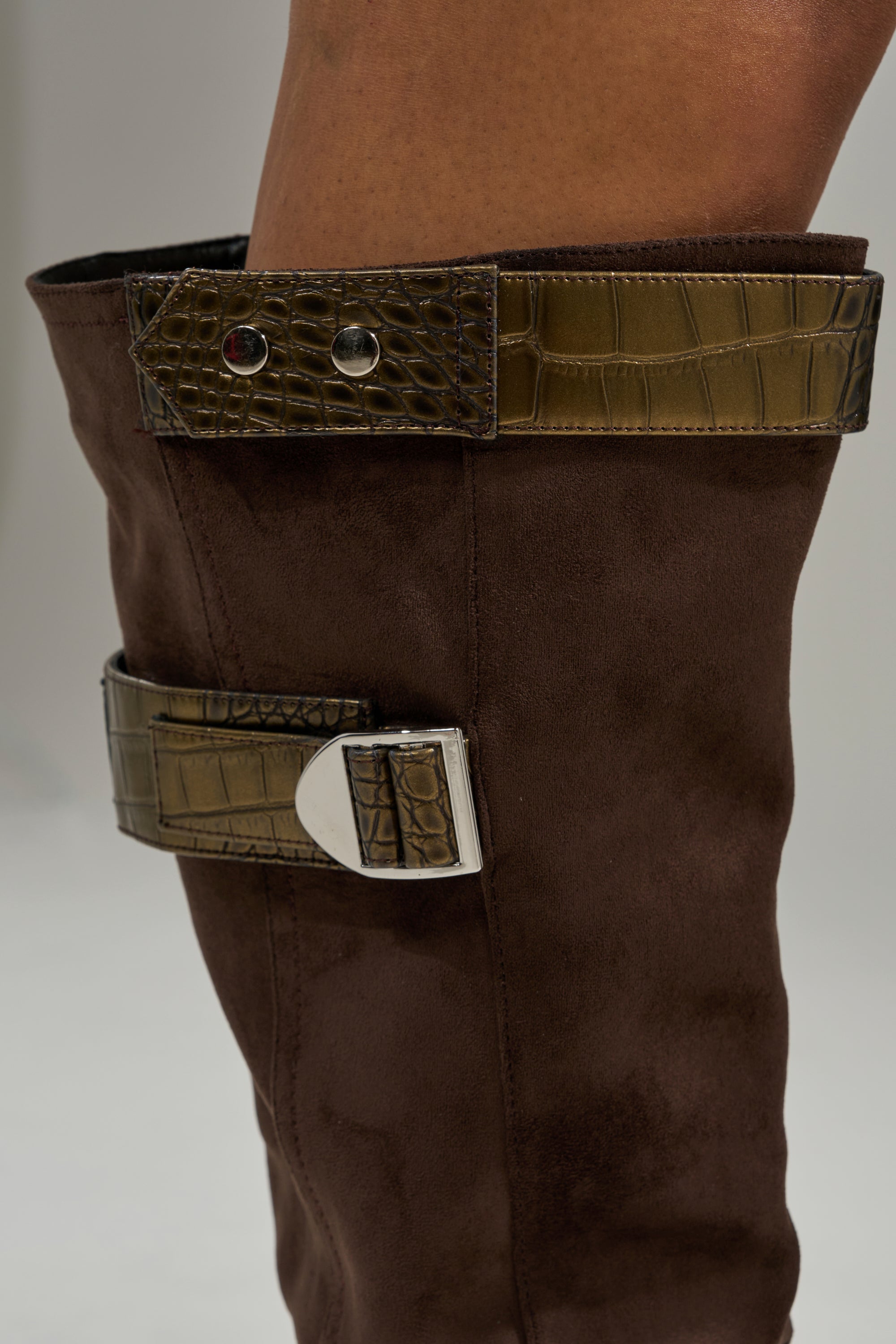 AZALEA WANG ALLONAS BROWN KNEE HIGH CHUNKY BOOT