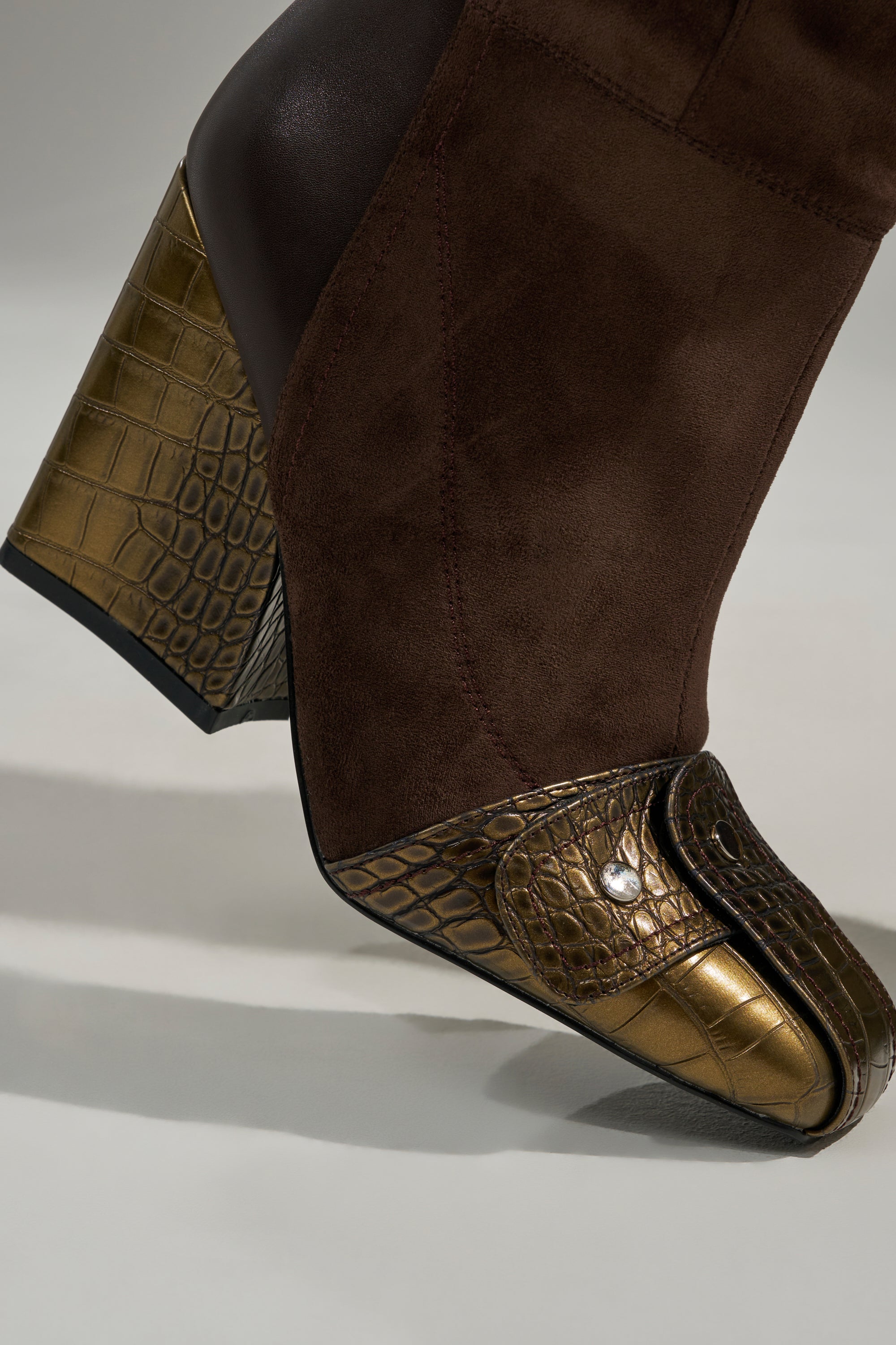AZALEA WANG ALLONAS BROWN KNEE HIGH CHUNKY BOOT
