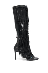 AZALEA WANG AMADEO BLACK FRINGE AND TURQUOISE GLADIATOR STILETTO SANDAL