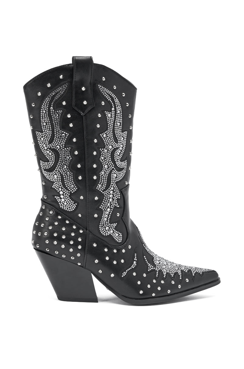 AZALEA WANG ANKUS BLACK WESTERN RHINESTONE BOOT
