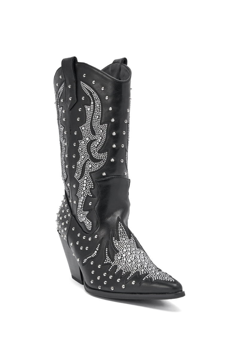 AZALEA WANG ANKUS BLACK WESTERN RHINESTONE BOOT