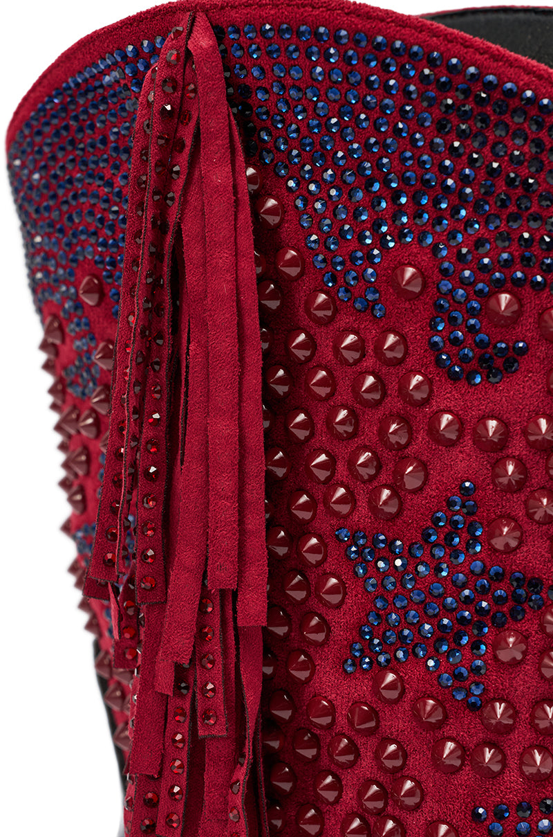 AZALEA WANG BETHANIE MULTI RHINESTONE FRINGE WESTERN BOOTIE