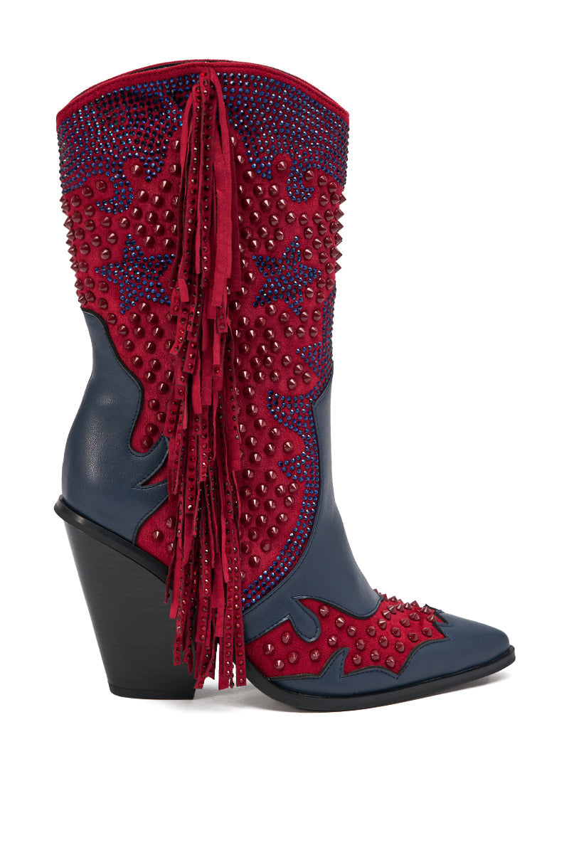 AZALEA WANG BETHANIE MULTI RHINESTONE FRINGE WESTERN BOOTIE