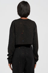 BUTTERCUP LONG SLEEVE RHINESTONE EMBELLISHED T-SHIRT IN BLACK