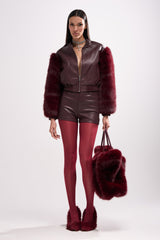 CALLIE FAUX LEATHER SHORT IN BURGUNDY