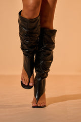 AZALEA WANG CECILL BLACK RUCHED UPPER GLADIATOR SANDAL