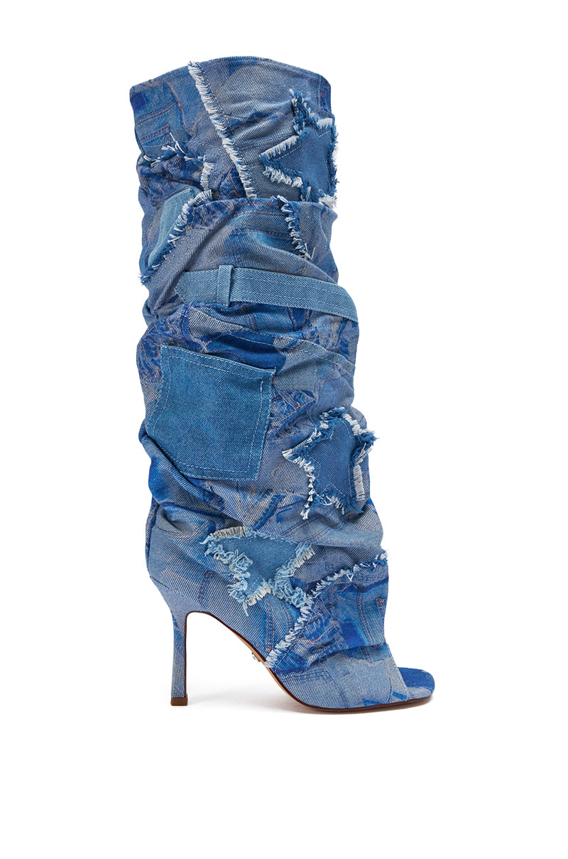 AZALEA WANG CHAITRA DENIM OPEN TOE BOOT