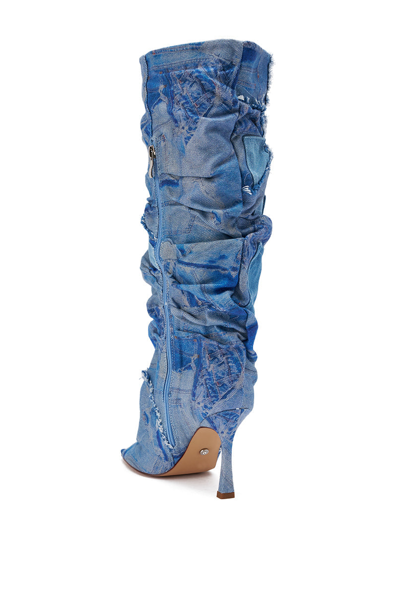 AZALEA WANG CHAITRA DENIM OPEN TOE BOOT