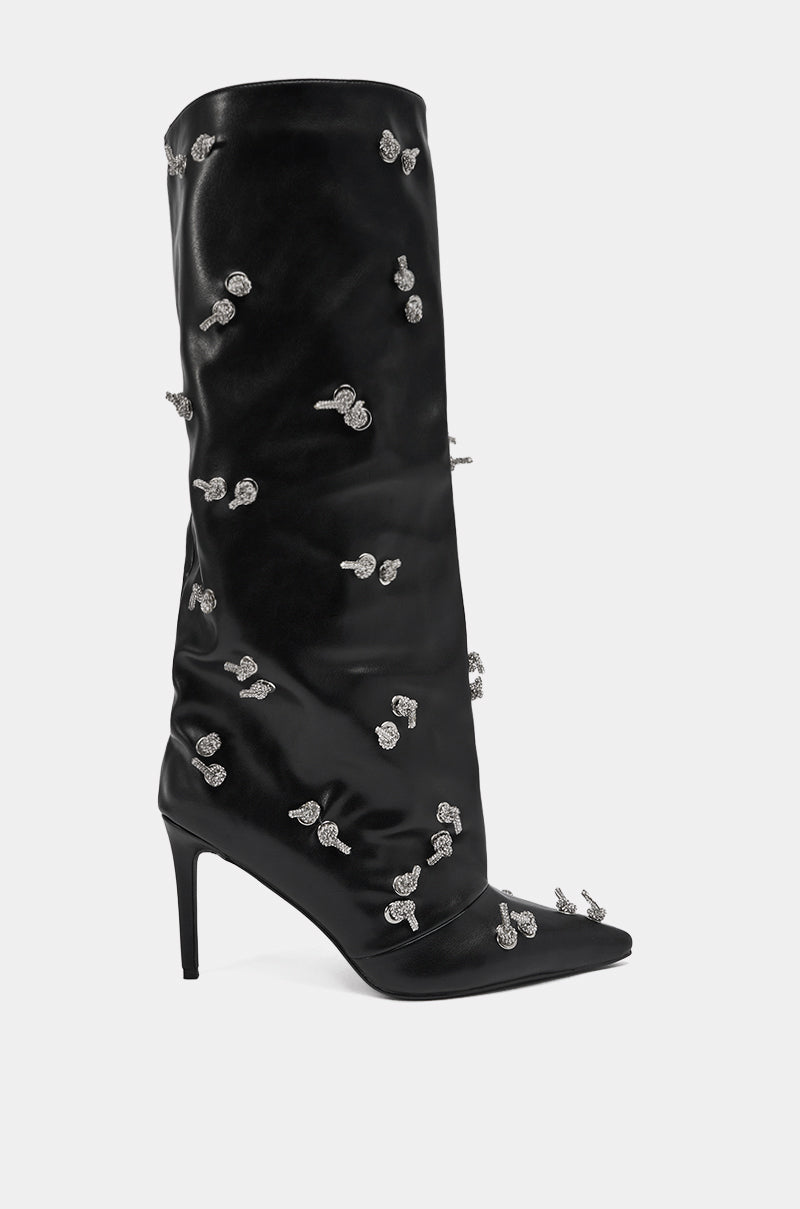 AZALEA WANG COLEMAN STILETTO SILVER HARDWARE BLACK PU BOOT