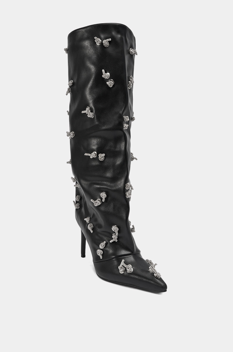 AZALEA WANG COLEMAN STILETTO SILVER HARDWARE BLACK PU BOOT