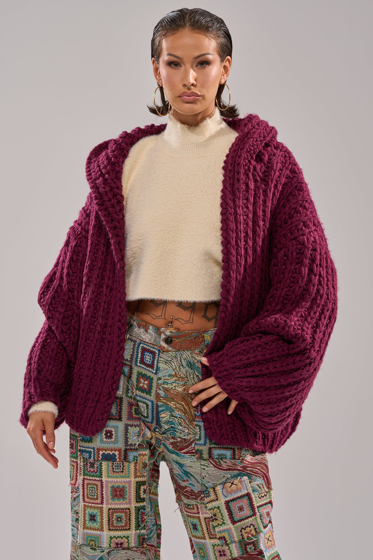 COZY CROCHET HOODED CARDIGAN