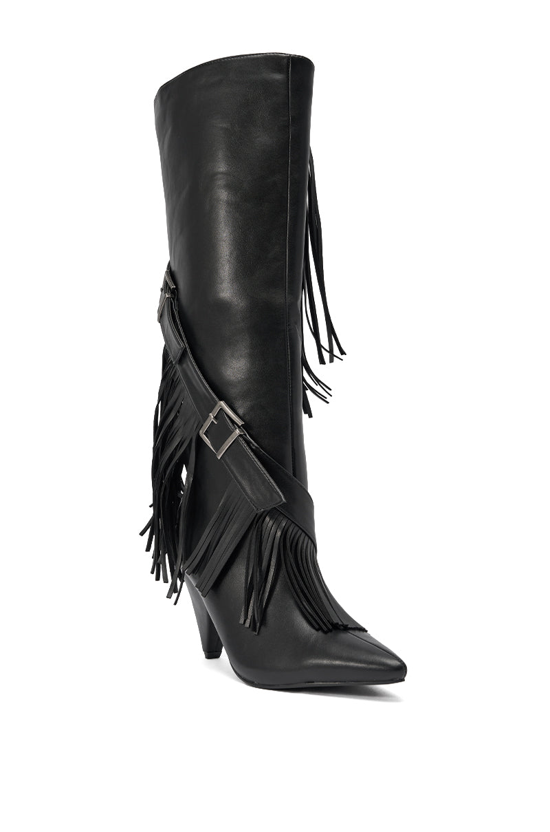 AZALEA WANG DARELLE BLACK FRINGE BOOT