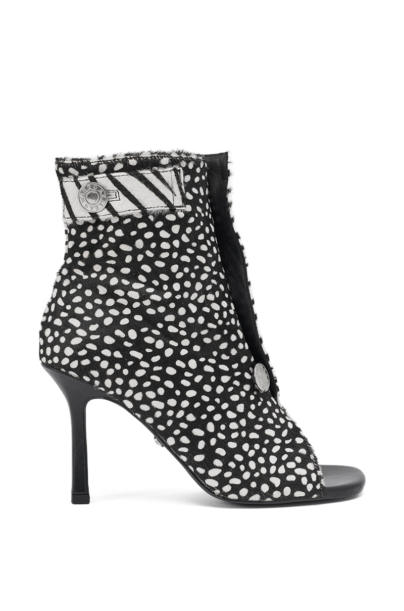 AZALEA WANG DOROTHY BLACK CHEETAH CALF HAIR PRINTED STILETTO BOOTIE