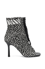 AZALEA WANG DOROTHY BLACK CHEETAH CALF HAIR PRINTED STILETTO BOOTIE