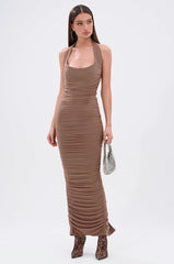 ALWAYS ON THE MOVE RUCHED MAXI DRESS