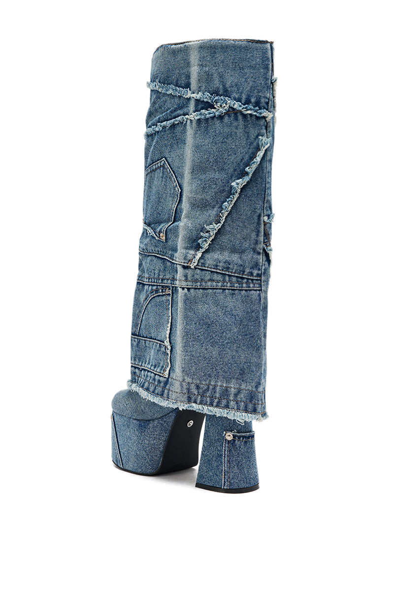 AZALEA WANG DUMI DENIM CHUNKY PATCHWORK BOOT