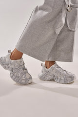 AZALEA WANG EADY SILVER EMBELLISHED BLOCK SNEAKER