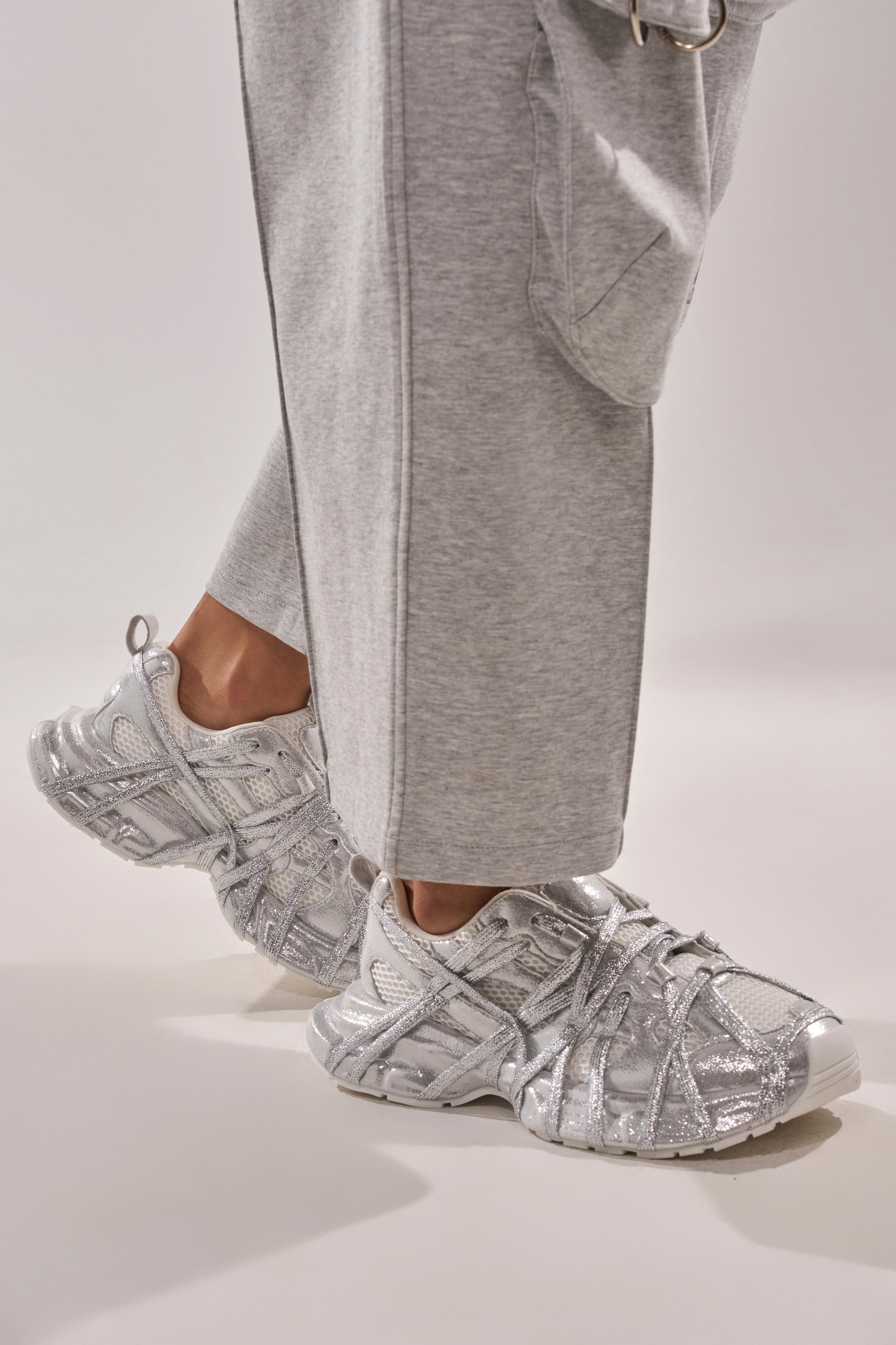 AZALEA WANG EADY SILVER EMBELLISHED BLOCK SNEAKER