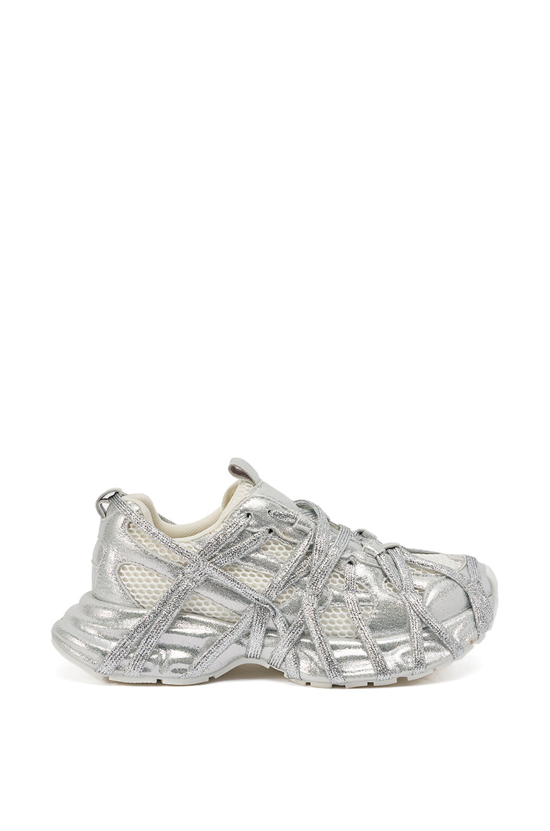 AZALEA WANG EADY SILVER EMBELLISHED BLOCK SNEAKER