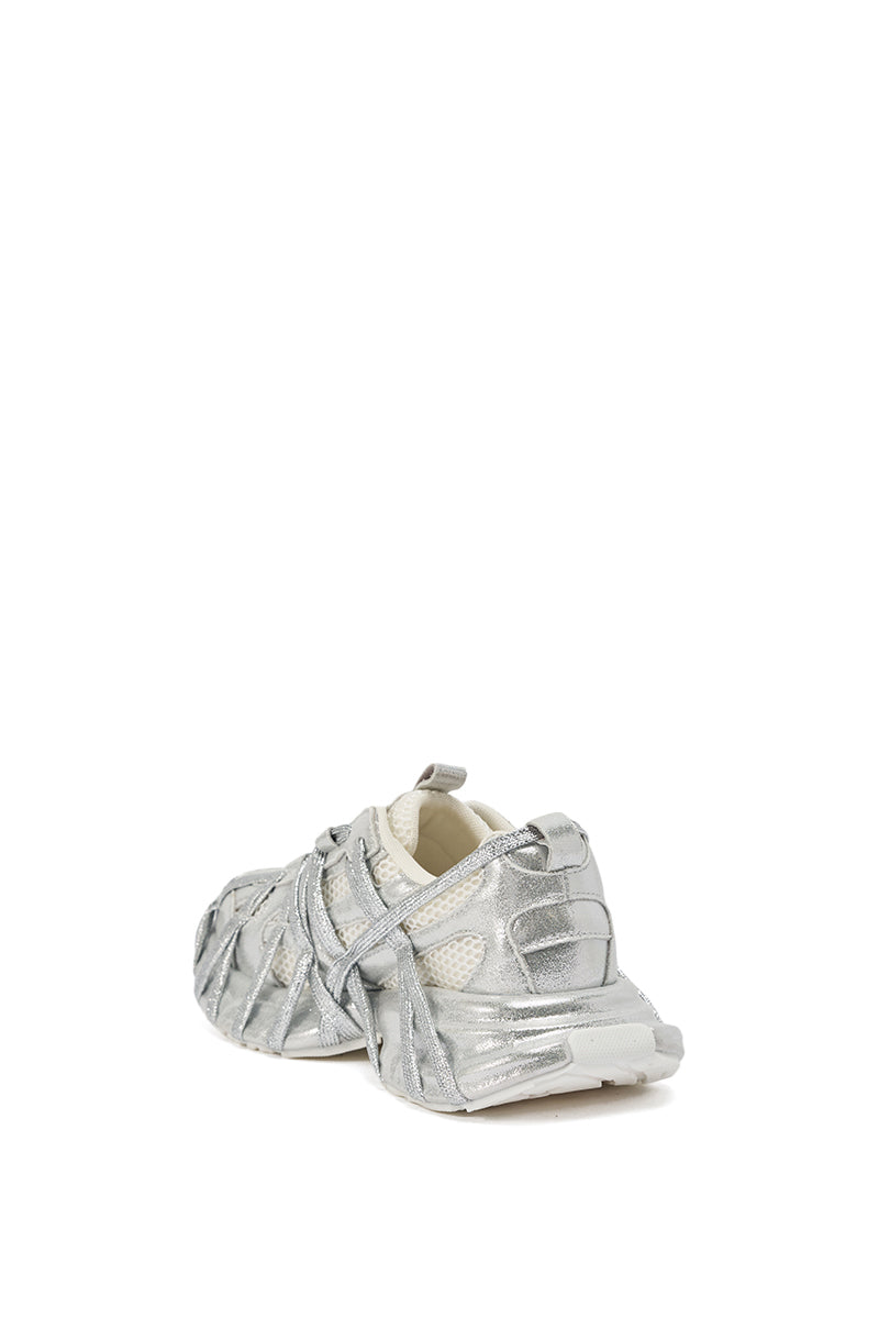 AZALEA WANG EADY SILVER EMBELLISHED BLOCK SNEAKER
